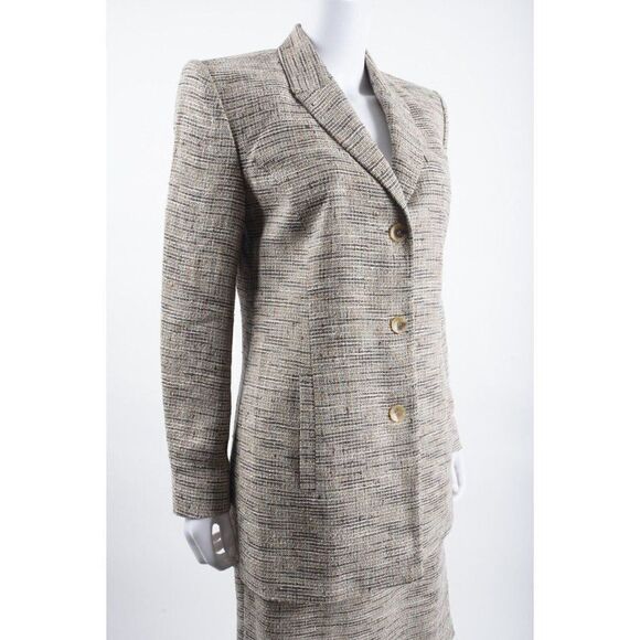Celine Womens Blazer Suit Jacket Long & Pencil Skirt Set Sz 40 US 8 Blue Tweed - Picture 3 of 15